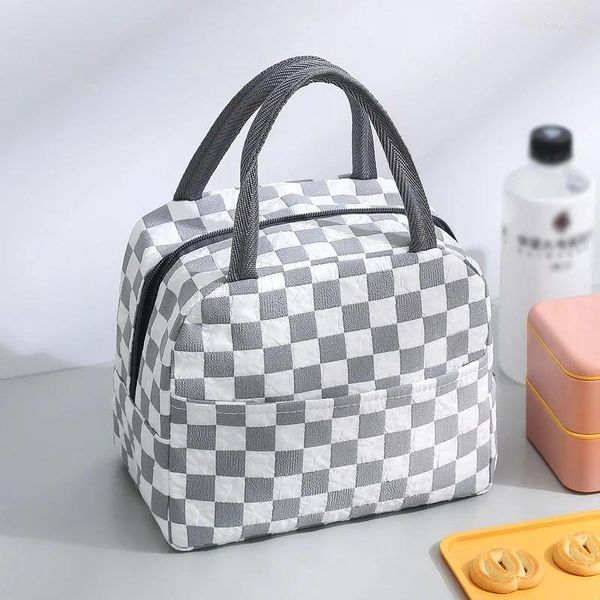 Borse portaoggetti 1pc Borsa per il pranzo isolata a quadretti Borsa per il ghiaccio da picnic impermeabile Articoli per la casa multicolori di grande capacità