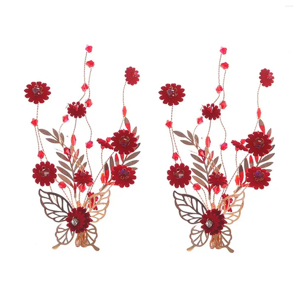 Fermagli per capelli Fermaglio per fiori per donna Fiori rossi fatti a mano Forcine per capelli con design a farfalla Copricapo di moda per ragazze da donna