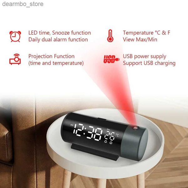 Relógios de mesa quarto alarme projetor backlight tempo 180 projeção eletrônica cabeceira relógio rotativo medidor digital automatic24327