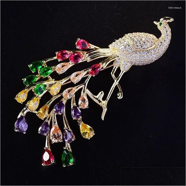 Pins Broches Colorf Cristal Phoenix Pavão para Mulheres Luxo Zircon Broche Pin Decoração Traje Terno Cachecol Animal Jóias Drop Deli Otmn3