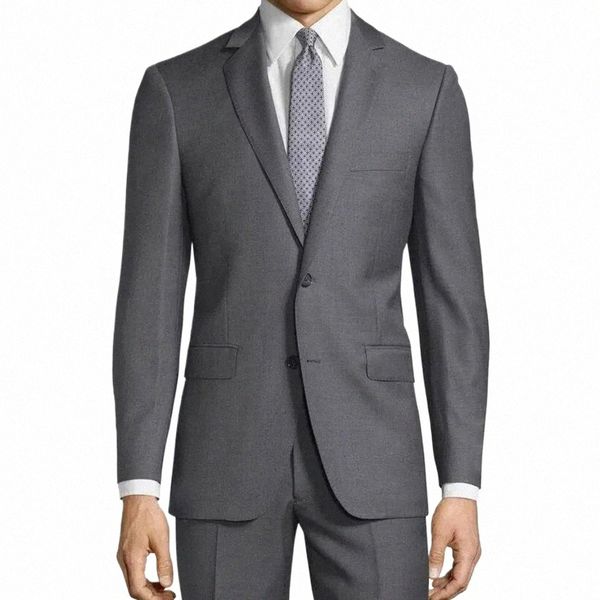 Cinza Men Suit Two-piecesJacket + Pants Set Slim Fitting Elegante Fi de alta qualidade Masculino Roupas Formais l9lX #