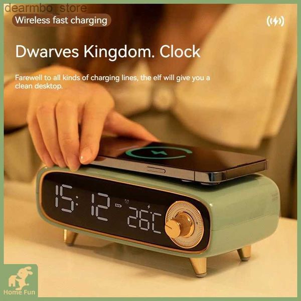 Relógios de mesa de mesa Inteligente Bluetooth Speaker Carregador sem fio Modern Digital LED Smart Alarm Clock Carregamento rápido Night Light Table Desk Clock24327