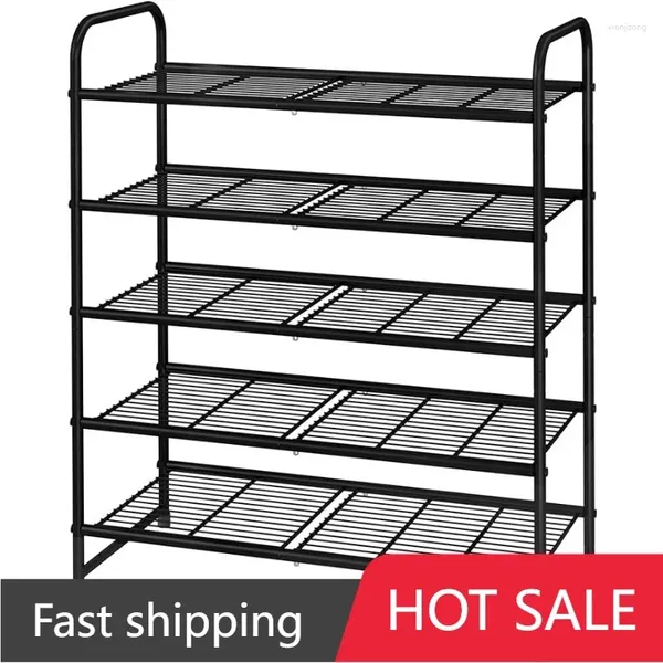 Armazenamento de cozinha simples tendência 5 camadas empilhável sapato rack expansível ajustável organizador prateleira grade de arame preto