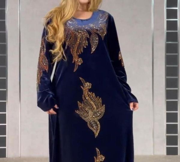 Abbigliamento etnico Taglie forti Abiti da sera in velluto per le donne 2021 Abito lungo invernale in caftano a maniche lunghe Abaya Dubai Turchia Musulmano Afr4876135