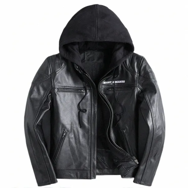 Giacca da uomo in vera pelle di vacchetta Giacca da motociclista Giacca in pelle Cappotto nero Autunno e inverno Giacca slim Fi