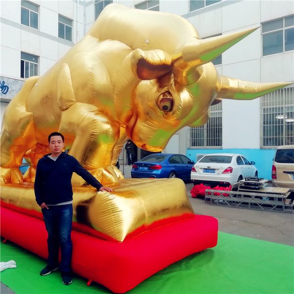 Toro gonfiabile su misura di prezzo di fabbrica di 6 x4m (20x13ft) con la mascotte gigante del pallone gonfiabile del ventilatore per la decorazione di Wall Street 2023