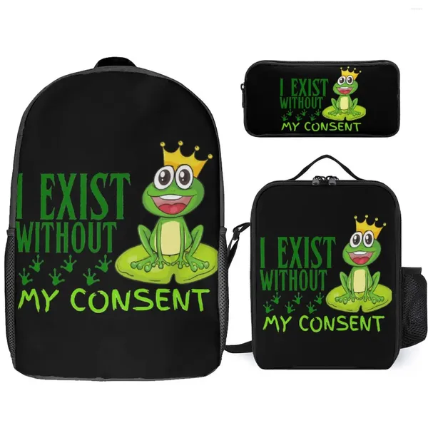 Rucksack „I Exist Without My Consent Frog 4“, 3-in-1-Set, 43,2 cm, Lunchtasche, Stift, Sommercamps, einzigartiger sicherer Feldrucksack, gemütlich