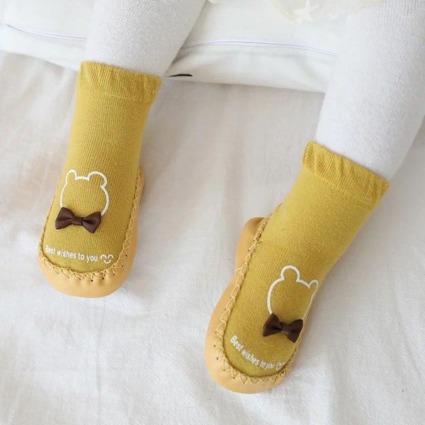 Erste Wanderer Babyschuhe Ledersocken für Kinder Cartoon Rutschfeste Kleinkind Boden gekämmte Baumwolle Firstwalker