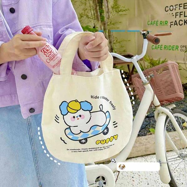 Alışveriş çantaları kawaii karikatür köpekler tuval çanta kız kalp el çantası öğrenci bilgi düz depolama sevimli öğle yemeği kutusu
