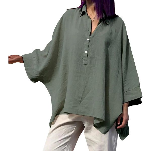 Camicie di lino e cotone larghe Top e camicette da donna bianche Primavera oversize Casual Manica lunga oversize Boho 240326