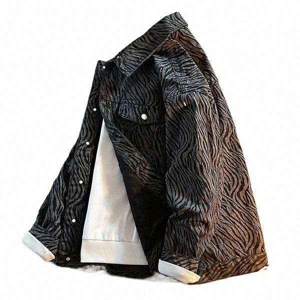 Мужская джинсовая куртка Черная полосатая осенняя мужская джинсовая куртка Butt Корейская популярная одежда Одежда больших размеров Бесплатная доставка Ковбой L G x1PK #