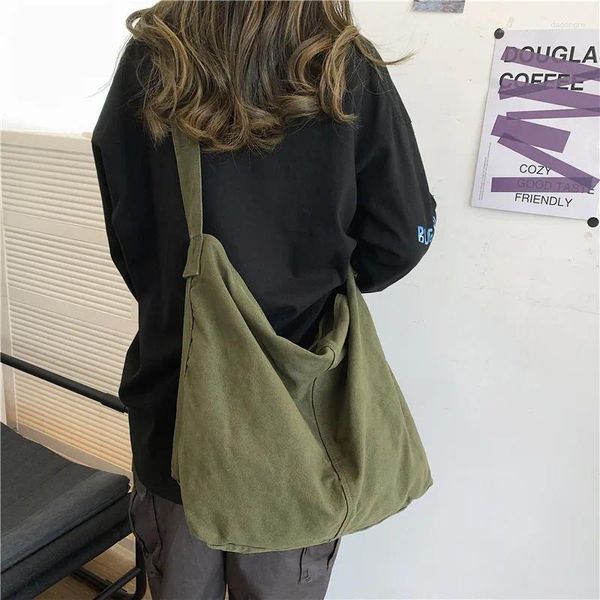 Sacos de ombro saco do mensageiro grande lona crossbody para as mulheres 2024 tecido algodão moda coreano meninas estudantes bolsa escolar