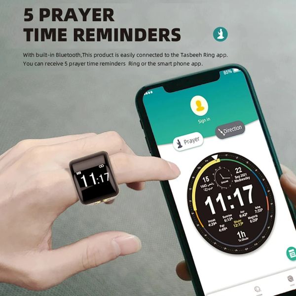 Acessórios novo digital eletrônico smartring tallycounter timereminder azan despertador bluetooth compatível para meditação yoga muçulmano