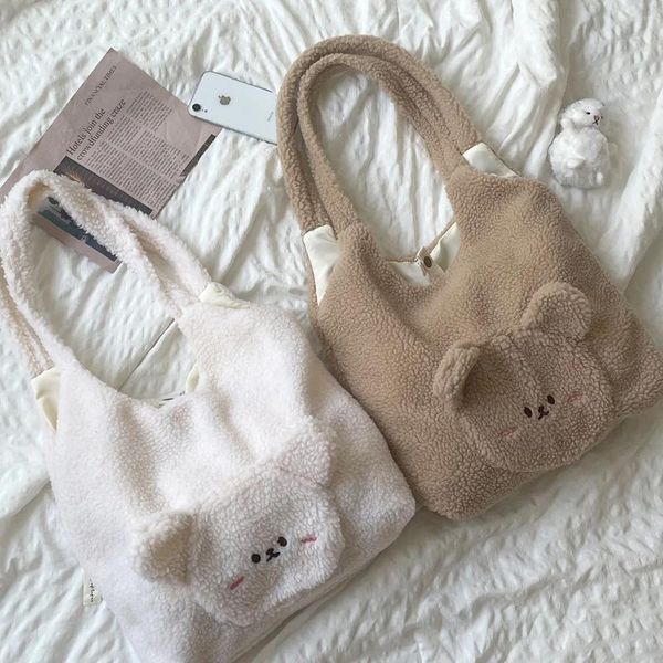 Sacos de noite saco de pelúcia urso dos desenhos animados bonito bolsas femininas de alta capacidade moda todos os jogos ombro axilas japonês na moda tote