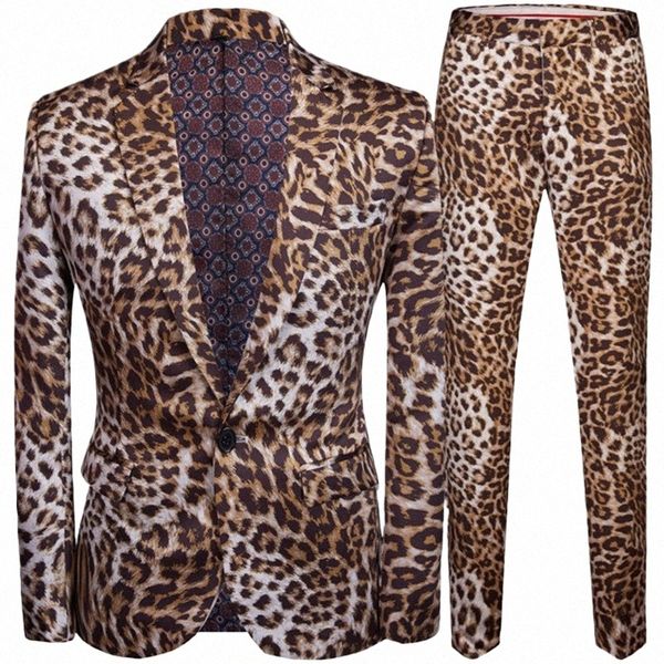 2023 Fi Casual da uomo Boutique Leopard Print Nightclub Style Suit Jacket Pants / Maschio Due pezzi Blazer Cappotto Pantaloni Set U67P #