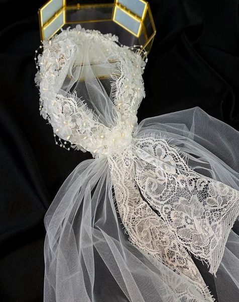 Veli da sposa The Super Xiansen Series Po Cappello vintage in pizzo Abito da sposa Velo corto Stile da viaggio coreano4892222