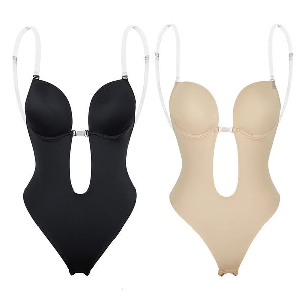 Mulheres sem costas sutiã corpo bodysuit sem costura u mergulho shapewear nupcial shaper espartilho para casamento emagrecimento roupa interior 240323