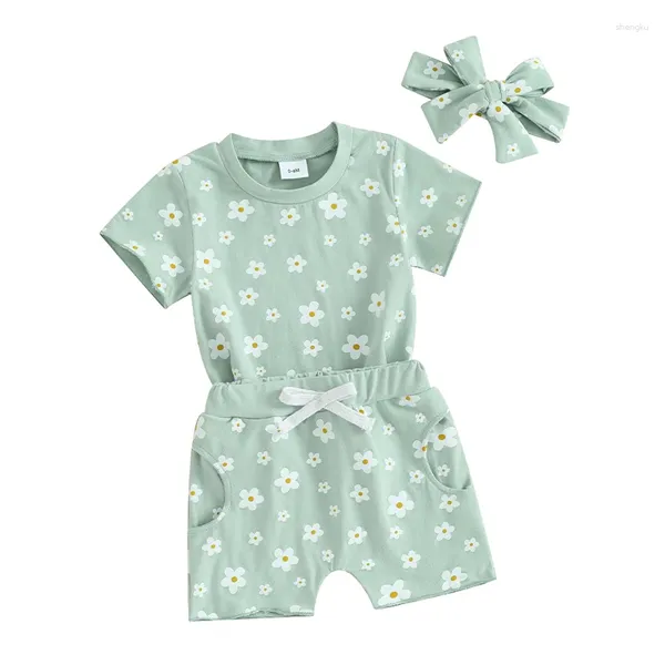 Set di abbigliamento Bambino Neonate Abiti estivi Abiti con volant a margherita T-shirt a maniche corte Top Pantaloncini elastici 2 3 pezzi Set di vestiti