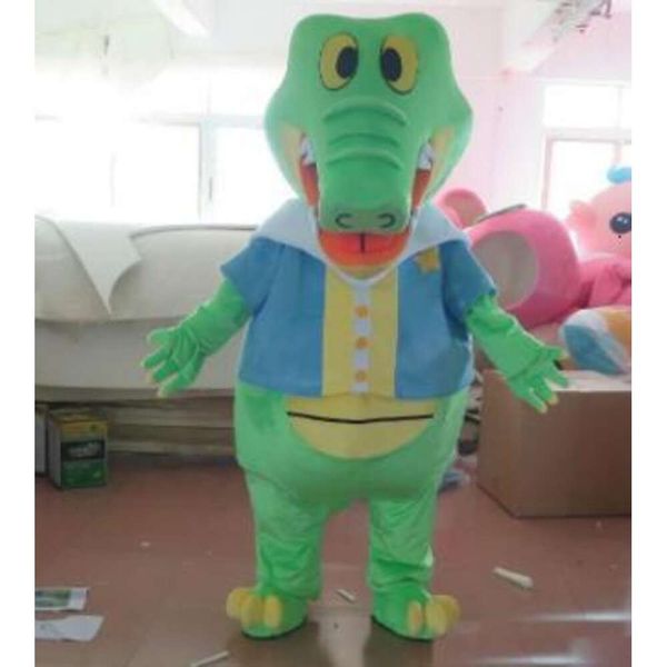 Trajes da mascote Halloween Natal Verde Jacaré Crocodilo Dos Desenhos Animados De Pelúcia Vestido Fantasia Traje Da Mascote