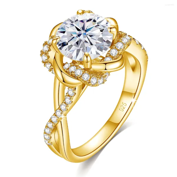 Anéis de Cluster Estrela de David 3ct Moissanite Anel Amarelo Ouro com Certificado de Alta Qualidade Jóias de Festa de Casamento para Mulher Produto