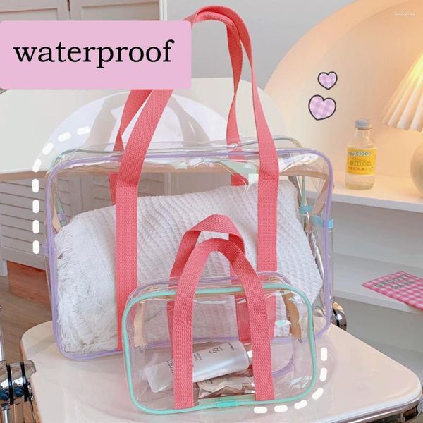 Borse portaoggetti 1 pezzo Borsa da spiaggia estiva trasparente da donna in stile coreano Borsa da toilette per lavaggio femminile con cerniera da viaggio grande impermeabile