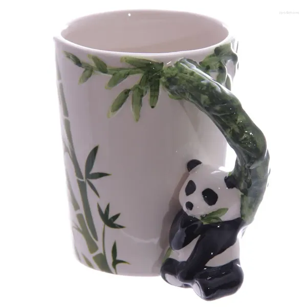 Canecas 1 peça copo animal cerâmica caneca de café bonito panda alça com bambu verde preto e branco decalque de cor 12oz