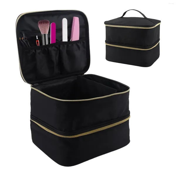 Sacos cosméticos com zíper ferramentas de manicure multi bolsos organizador de esmalte portátil com alça 30 garrafas casa camada dupla viagem oxford