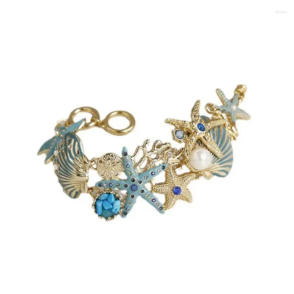 Charme pulseiras multi-cor pulseira de liga com strass oceano starfish coral conchas âncora e diamantes brilhantes para mulheres da moda