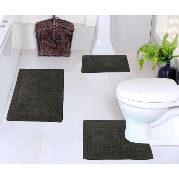 Home Weavers Collection Tapetes de banheiro reversíveis 100% algodão, lavável, extra macio e absorvente, tapete de cozinha, conjunto de tapete de banho antiderrapante, conjunto de 3 peças com