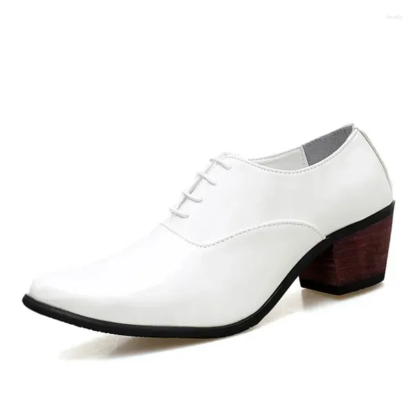 Модельные туфли, мужские лакированные кожаные оксфорды, дышащие туфли на высоком каблуке с острым носком, деловые модные туфли для выпускного вечера, свадьбы, жениха 663