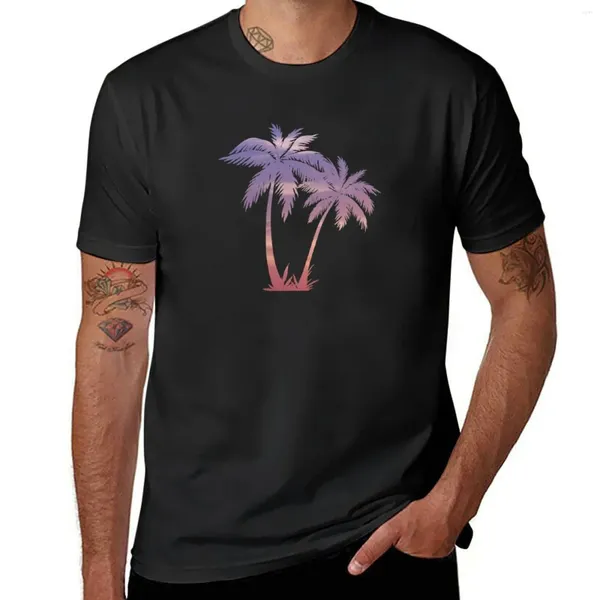 Regatas masculinas Sunset Palm Trees Camiseta Plus Size Roupas fofas Camisetas para homens de algodão