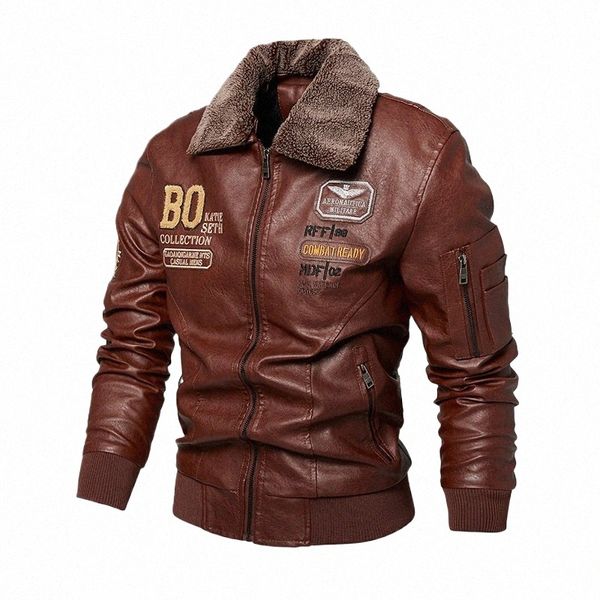 Giacca in pelle da uomo in pile invernale originale Moto Biker ricamo collo in pelliccia rimovibile giacca a vento Ropa De Hombre cappotto sottile U4GL #