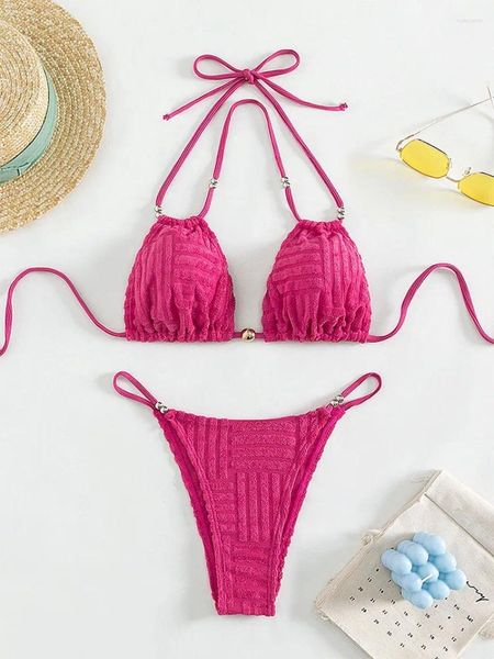 Damen-Badebekleidung, sexy Rose, rotes Dreieck, Neckholder-Bikini-Set, zweiteilig, Krawatte, Tanga, Badeanzug, Damen-Biquini-Bikini-Set, Badeanzüge