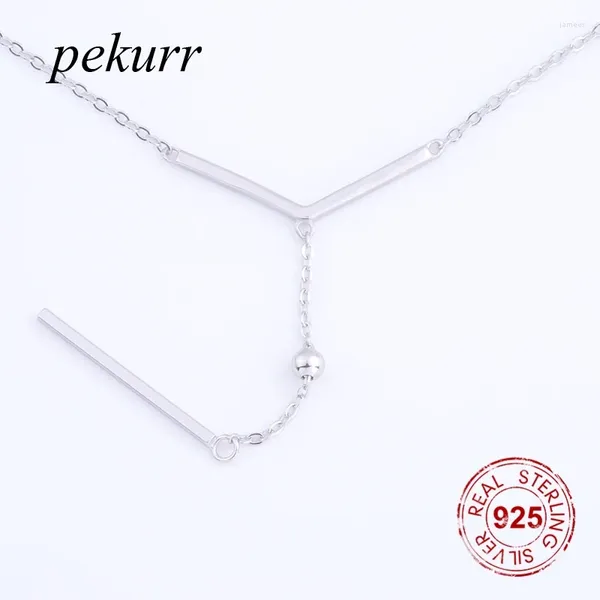 Ciondoli Pekurr Semplici geometrici in argento sterling 925 lunghi con ramo a Y, collane con perline per le donne, maglie a catena, gioielleria raffinata