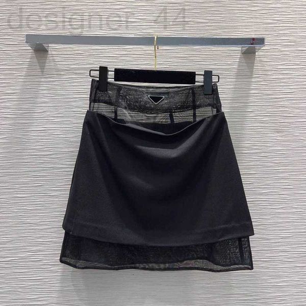 Gonne firmate 2024 New Fashion All-matched Black Mesh Patchwork 2 PieDesign A-line Womens LWaist Chic Gonna DOMP