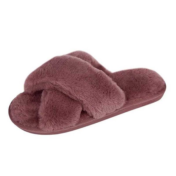 Slippers chinelos mulheres deus furos 2023 Autumn Winter Cross Cross fofas de pêlo ome slides planos slowons soes flags lampes h240326komx