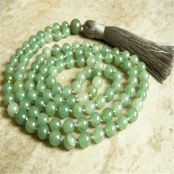 Anhänger, 6 mm, grüner Jade-Edelstein, 108 Perlen, Quaste, Mala-Halskette, spirituelle Sucher, Modebegeisterte, Kristall-Gebetszubehör