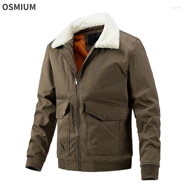 Мужские куртки, мужская зимняя куртка с длинным рукавом на молнии с воротником из искусственного меха, двусторонняя верхняя одежда большого размера, пальто для мальчиков, теплый цвет хаки, большие размеры 5xl