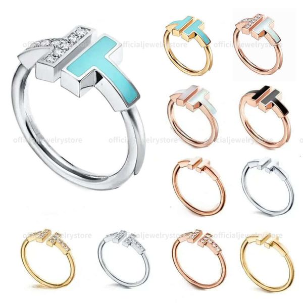 Tasarımcı Ring Clover Çift T Şeklinde Marka Tasarımcısı MIDI YÜZLEME 925 STERLING Gümüş Bant Yüzükleri, Orijinal Logo Moda Kadın Takı Yüzüğü Kutu ile