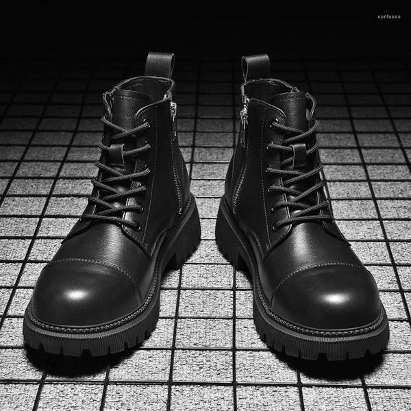 Повседневная обувь, классические кожаные мужские ботинки с боковой молнией, высокие берцы, 2024, низкие мотоциклетные ботинки, мужские тактические военные ботинки для пустыни