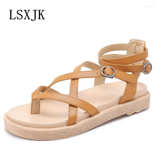 Sapatos de vestido LSXJK HM-7 Roman Hundred Open-toed Casual Student Sandálias Menina 2024 Verão Grosso-Solado Muffin Grande Tamanho 41-43