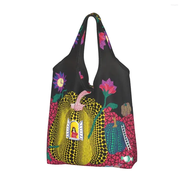 Sacos de armazenamento Reciclagem Yayoi Kusama Pintura Abstrata Sacola de Compras Mulheres Tote Portátil Comprador de Mercearia