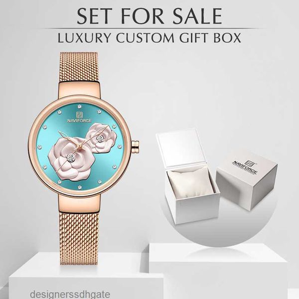 Neue NAVIFORCE Roségold Damenuhren Kleid Quarzuhr Damen mit Luxusbox Damenarmbanduhr Mädchen Uhrenset zu verkaufen