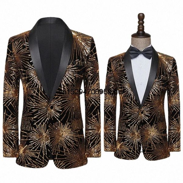 Paillettes alla moda Cantante da uomo Stage Performance Host Dr Suit Coat Jacket Tuxedo Gentlemen Wedding Groom H8OV #