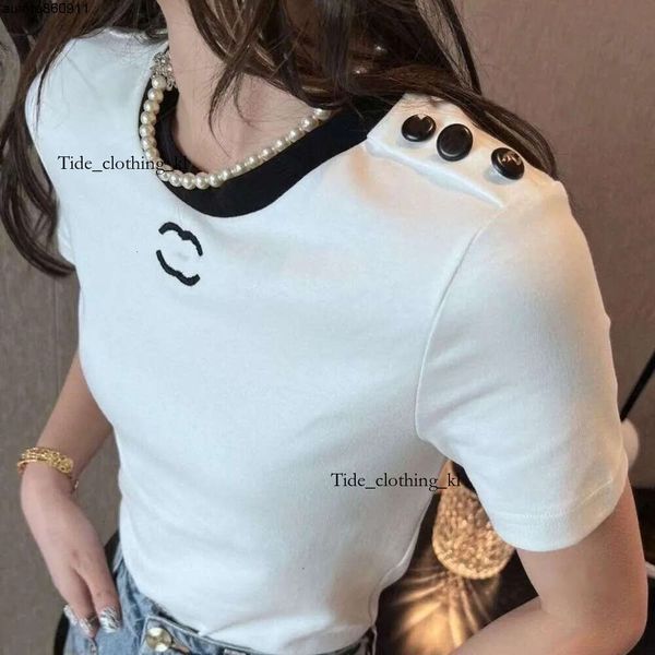 Chanells Shoe Chanei Designer Womens Camiseta para Mulheres Camisas com Carta Moda Camiseta com Letras Bordadas Verão Manga Curta Tops Tee 163