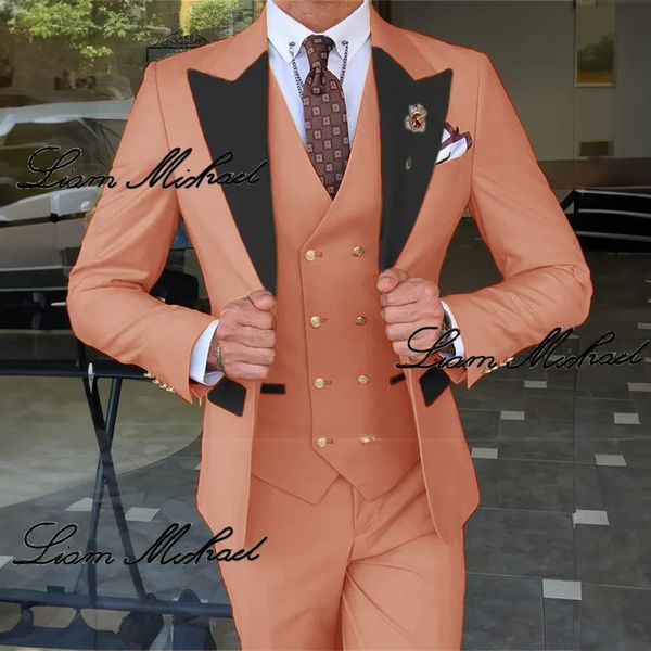 Coral Mens Suit 3preece Resmi Düğün Smokin Damat Özelleştirilmiş XS5XL Elegant Parti Elbise Erkekler için 240318