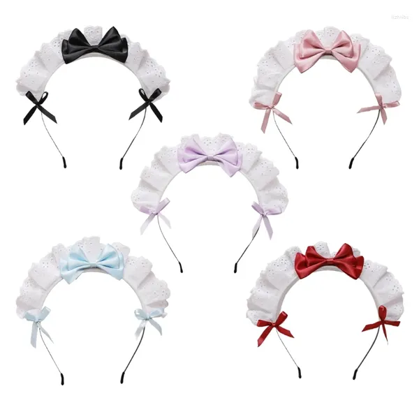 Fontes de festa babados laço bowknot bandana cosplay cocar japonês doce adorável francês empregada cabelo hoop acessórios h9ed