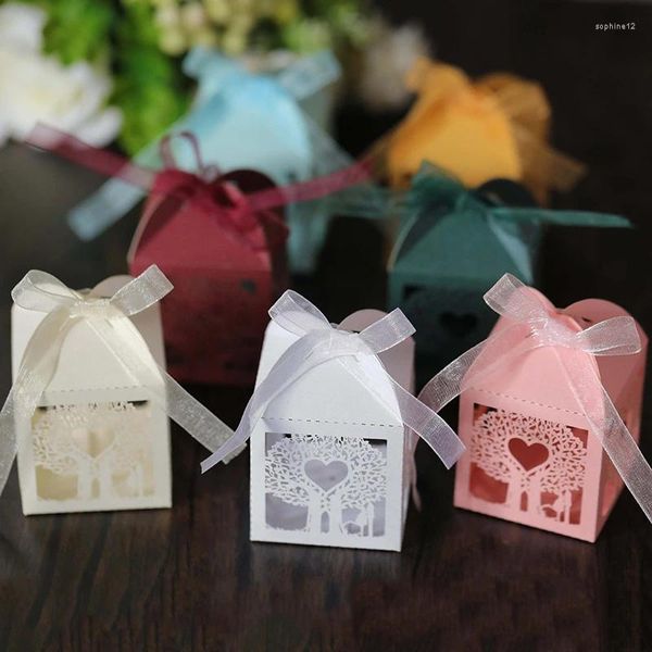 Confezione regalo 25/50 pezzi Scatola di caramelle per albero di amore tagliato al laser Grazie Confezione di bomboniere dolci con nastro Decorazioni per feste di San Valentino