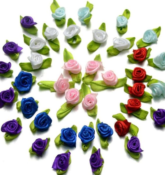 300pcslot pequena fita de cetim rosas botões enfeites festa de casamento flores decorativas 27 cores para escolher pacote de cores size6412255