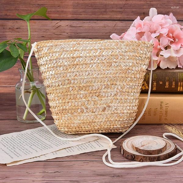 Umhängetaschen 1PCS Damen Rattan Gras Kleine Tasche Frauen Niedlich Kann mit mobiler Geldbörse Crossbody ausgestattet werden